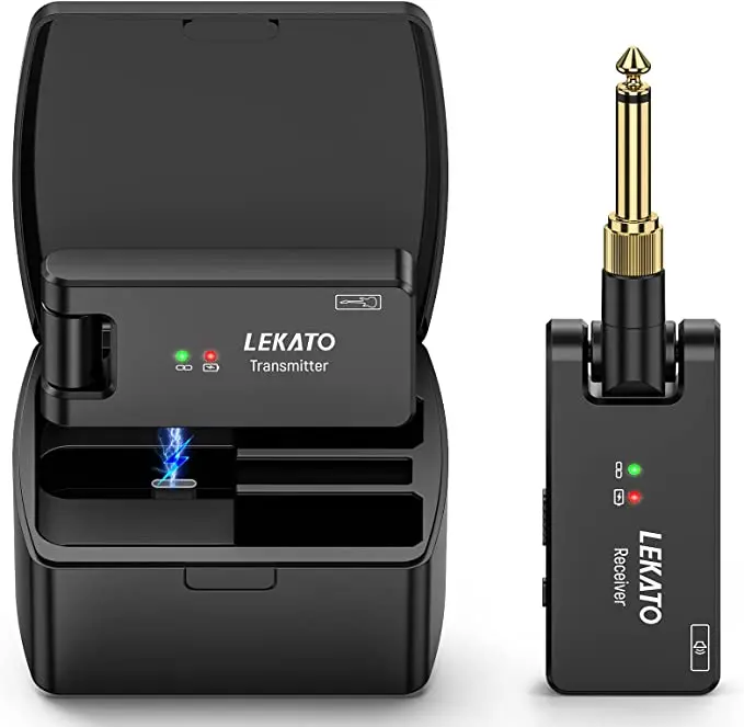 LEKATO Wireless Guitar System Guitar Wireless Transmitter Receiver 2.4Ghz Rechargeable Wireless Audio System (WS-100)