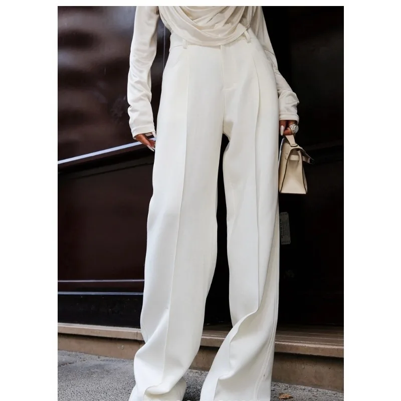 

Teenage Fashion High Waisted White Straight Leg Casual Pants Seasonal Outdoor Trend Floor Length Wide Leg Pants Hanging Pants