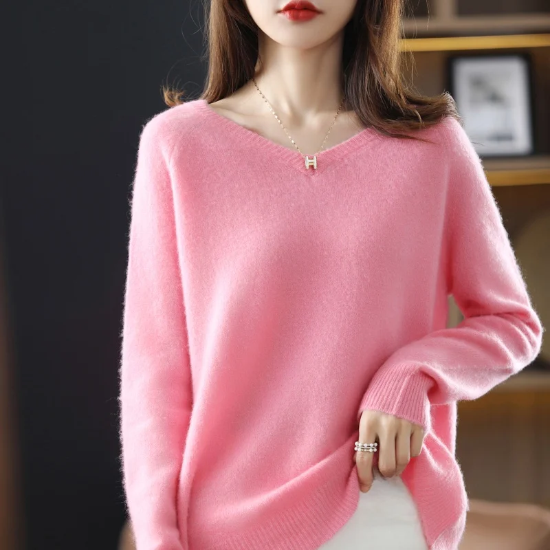 ゆったりとした女性用ニットセーター Vネック ウール ラップオーバー 秋冬 ファッション プラスサイズ 快適で暖かい ロングスリーブトップ