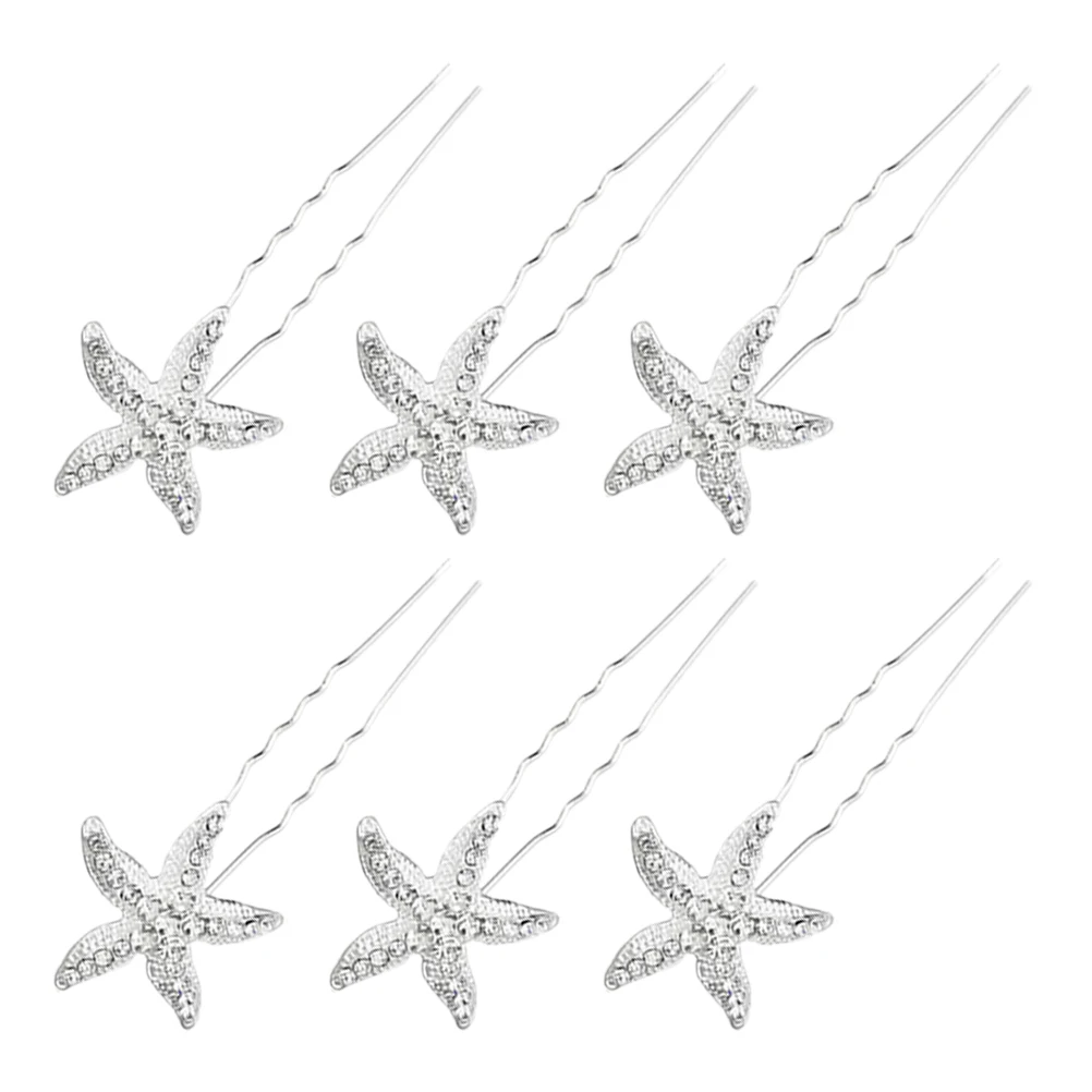 

6pcs Bridal Headpieces Rhinestone Star Hairpins U Shape Silver Wedding Accessories Bridesmaid Decorative Headbands