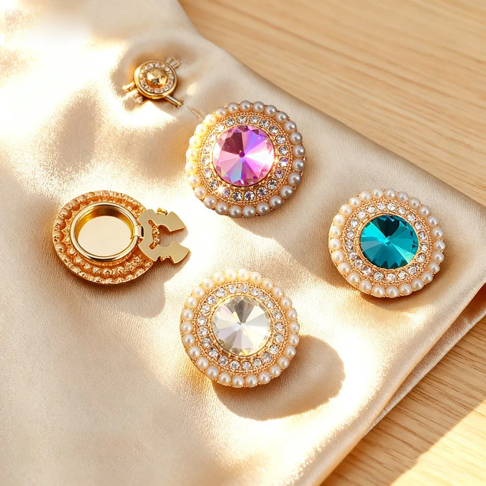 

2PCS Fashion High Quality Crystal Button Covers for DIY Clothing Decorative Button,Alloy Shirt Sleeve Button Decoration