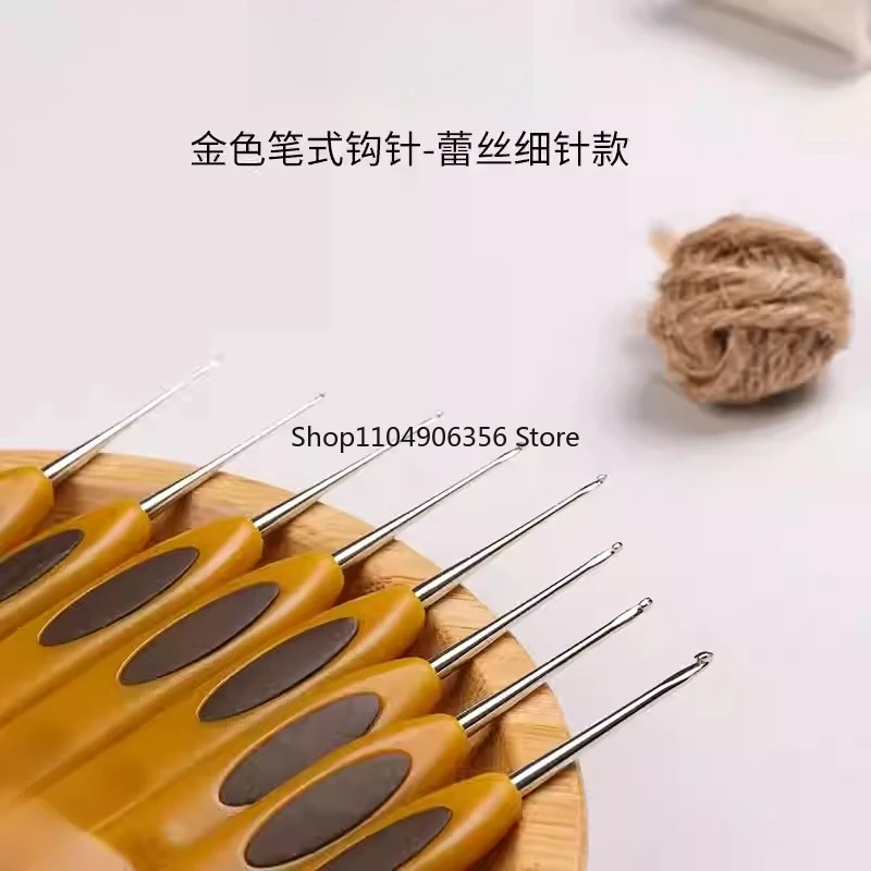 

Классическая золотая кружевная пряжа для вязания крючком, нескользящий инструмент для вязания с одной головкой