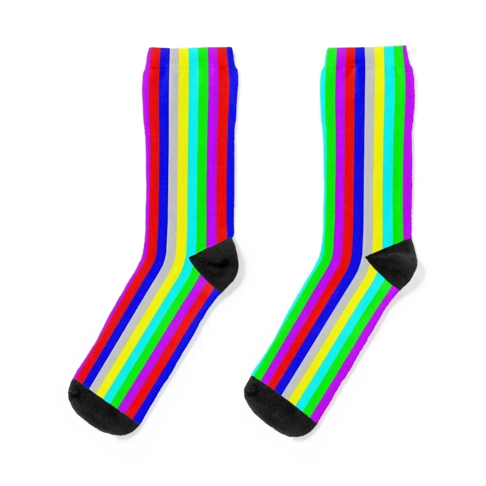 Retro TV Pattern, No Signal Test Card Color Bars Television Pattern Socks Sports man funny gift Hiking boots Mens Socks Women's