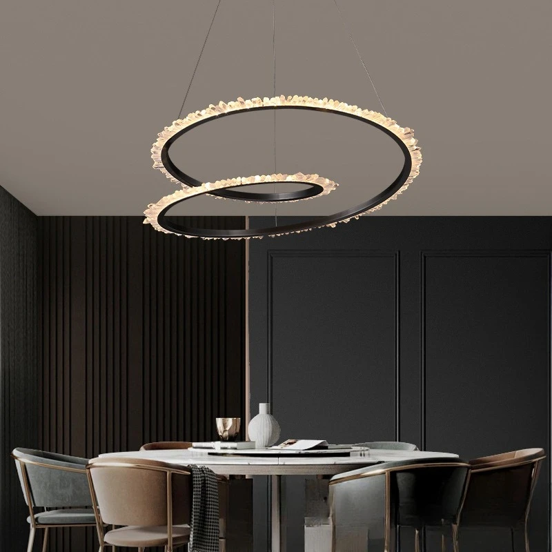 

2025 new stainless steel black light luxury art living room chandelier, modern luxury atmosphere natural crystal