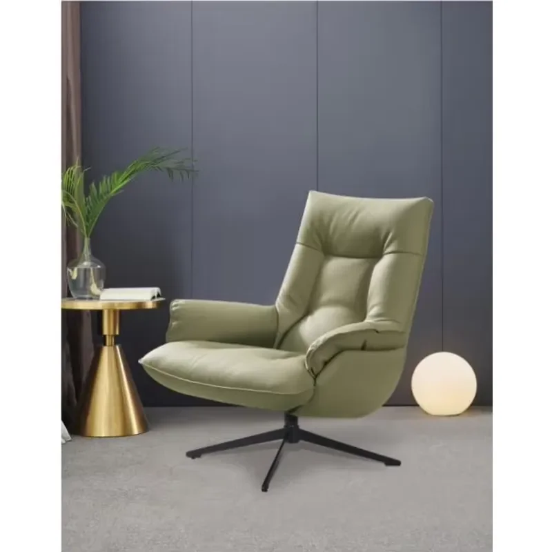 Modern Simple Style Leather Leisure Chair with Steel Frame and Panel Design for Living Room Bedroom Balcony Cafe