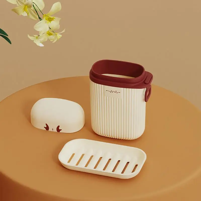 Double-layer Travel Soapbar Container Cute Compact Soapbar Container With Lid Portable Shower Water Drainage Soap Box