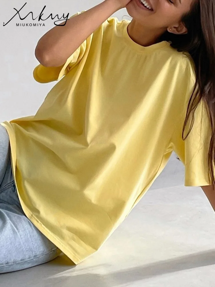 Simple White Oversize T-shirts For Women Cotton Summer Green T Shirts Women Short Sleeve Loose Blue T Shirt Women Yellow Top Tee