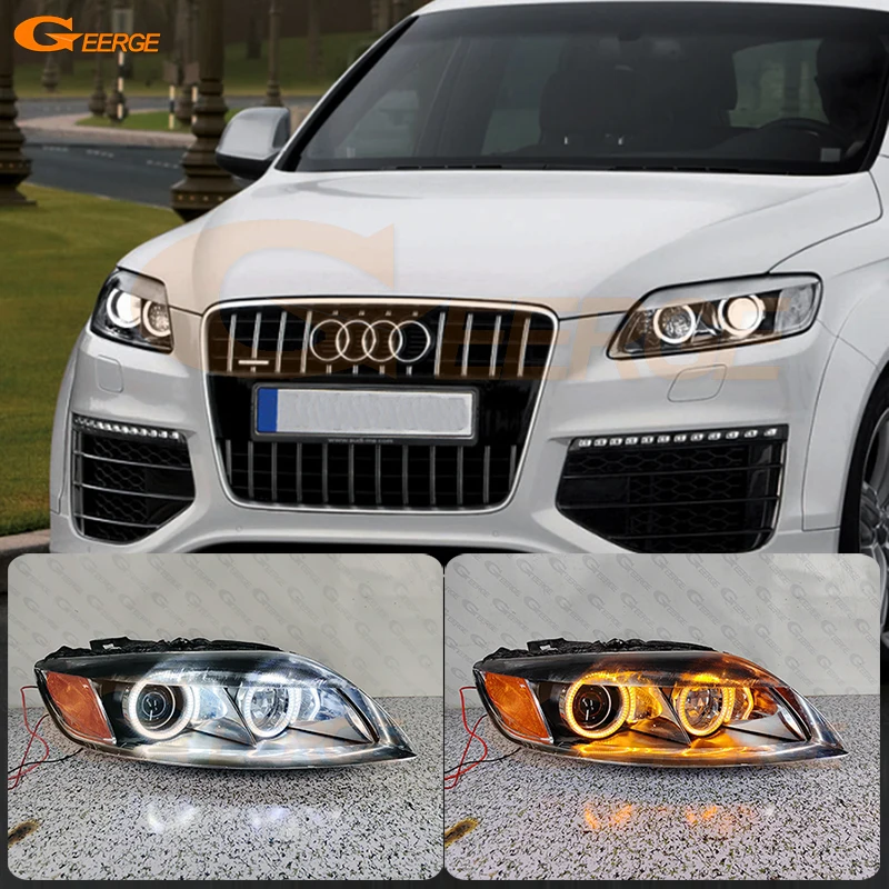 For Audi Q7 4L Pre Facelift 2006 2007 2008 2009 Ultra Bright A/W Switchback Day Light Turn Signal SMD LED Angel Eyes Halo Rings