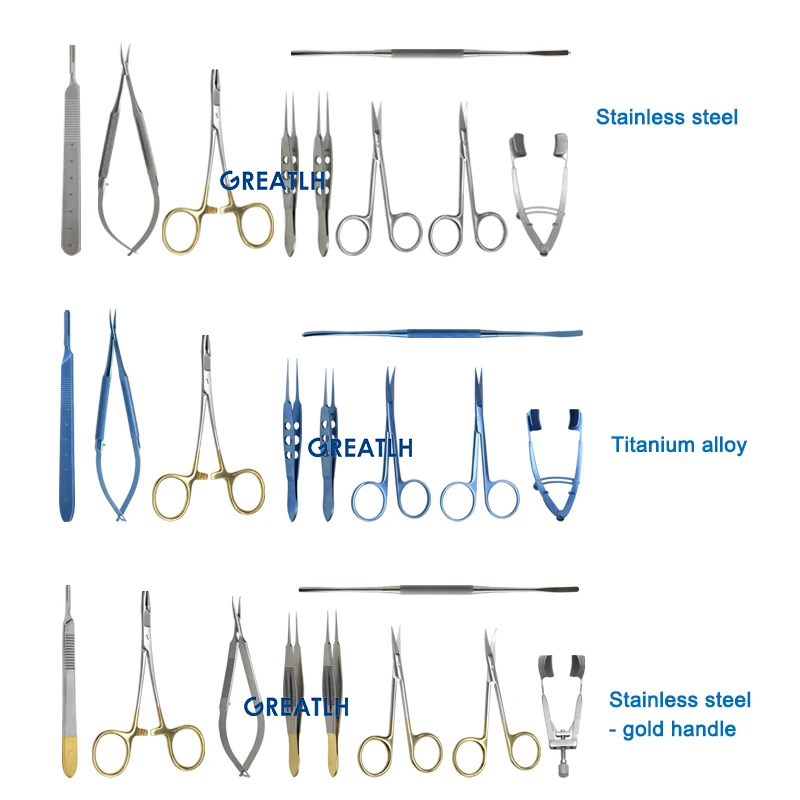 Pterygium Surgical Instrument Set Needle Holder Forceps Stainless Steel Titanium Alloy Ophthalmic Microsurgery Kit Eye Tools