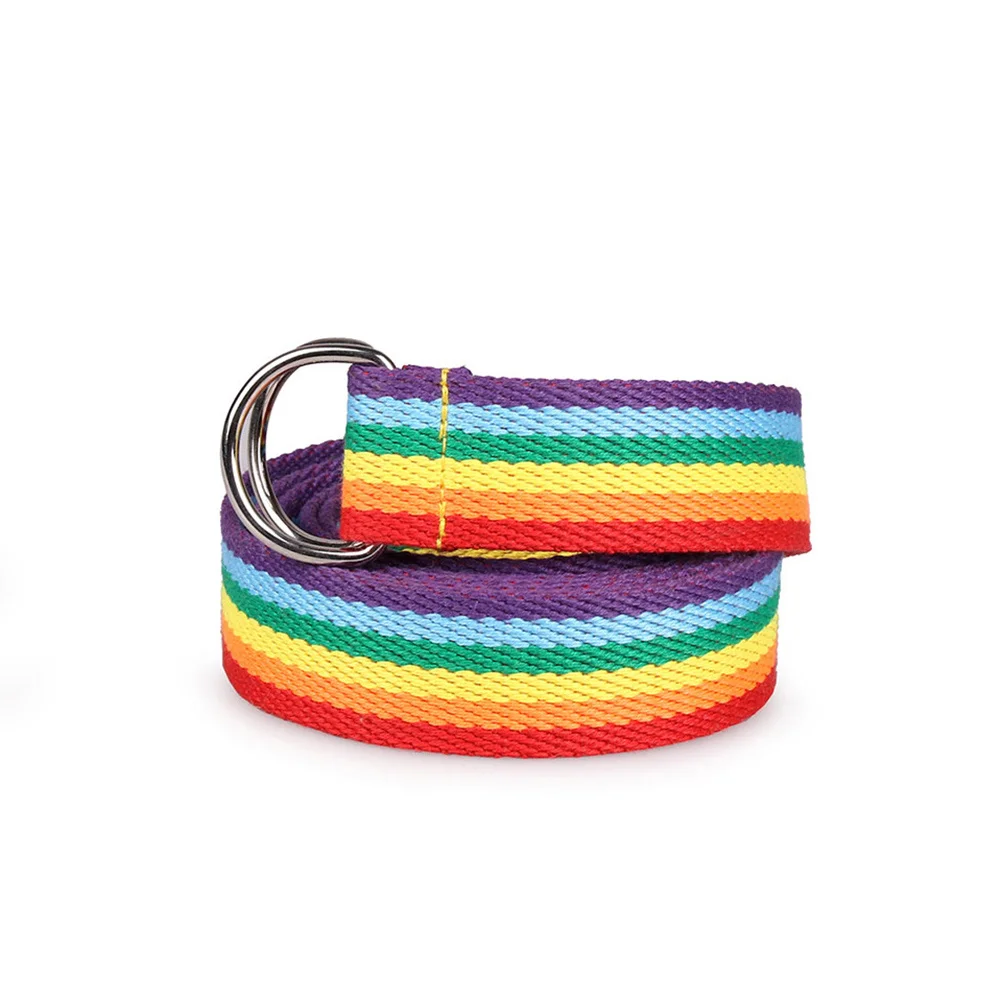 2Pcs Rainbow Stripe Weaving Waist Belt for Women D-Ring Design Adjustable Wide Waistband Trendy Belts for Jeans Dresses Wrap