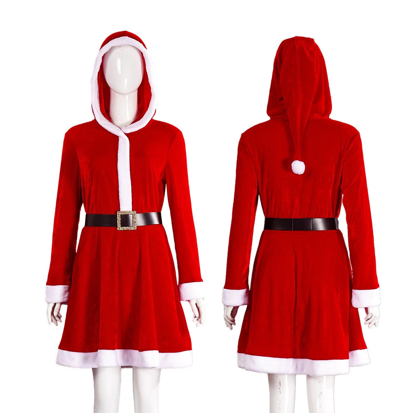 

Christmas Day Women Girls Dress Cosplay Hooded Red Santa Claus Princess Dress Dress Up Party Outwear Clothes