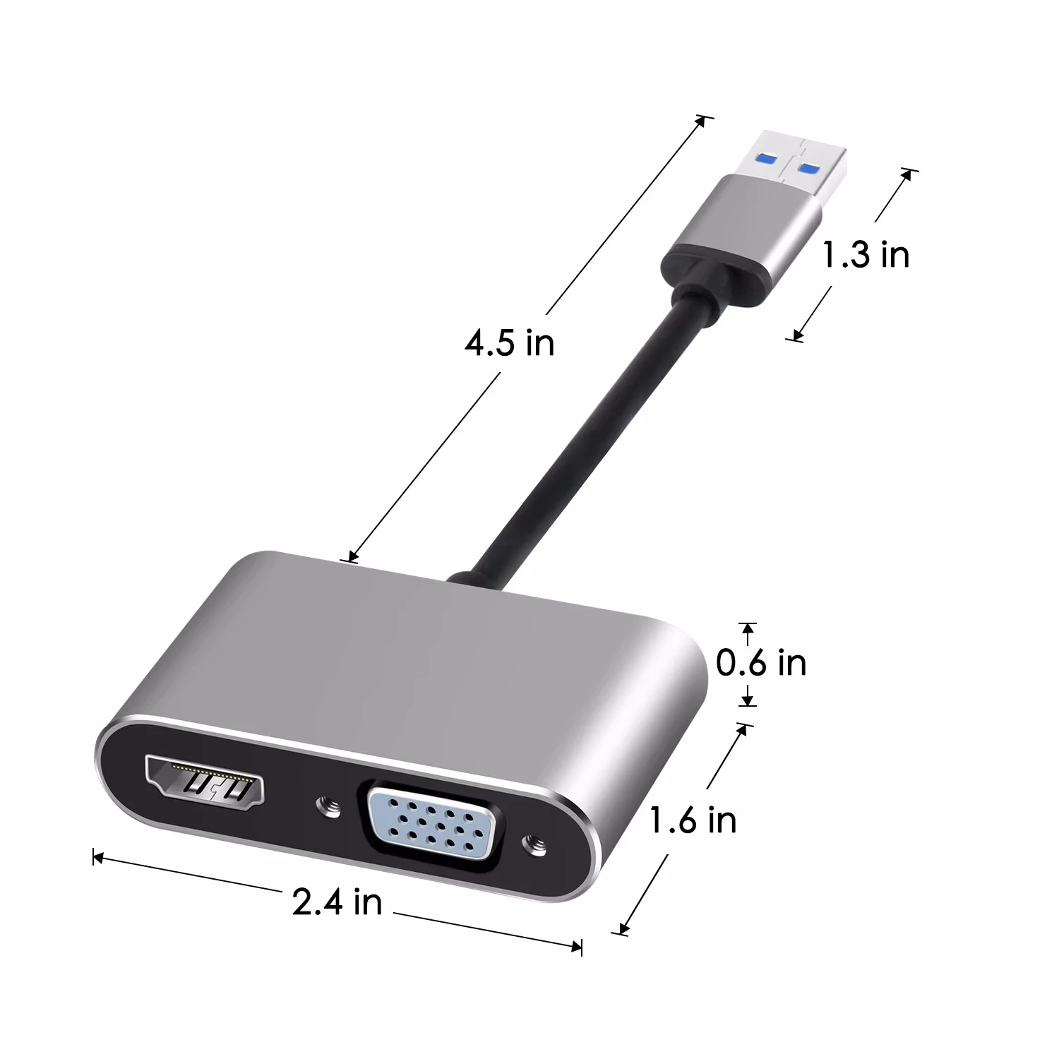 USB to HDMI VGA Adapter 2 in1 1920*1080P Dual Output Multi-Display Converter For Mac OS Windows 7/8/10/11 Laptop Computer