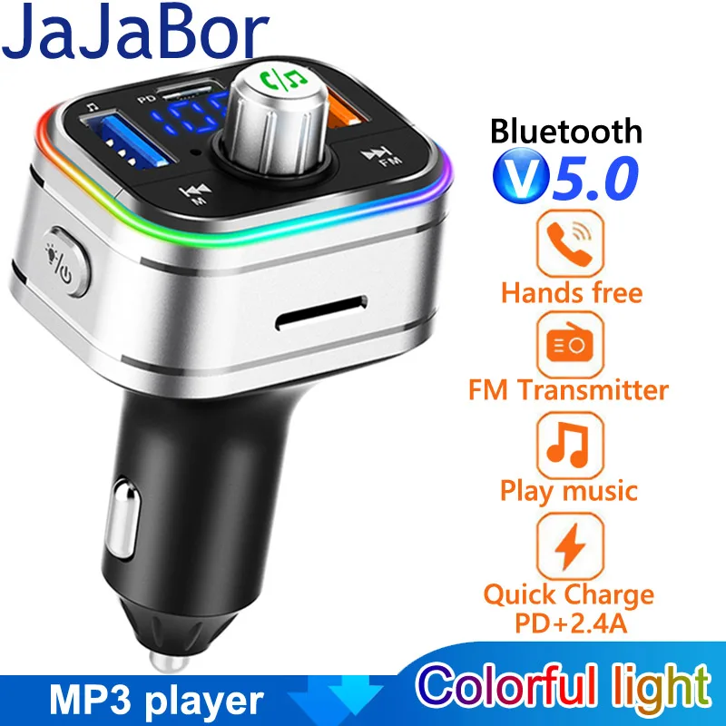 

Беспроводной fm-передатчик JaJaBor, Автомобильный MP3-плеер USB Type C PD, быстрая зарядка, автомобильное зарядное устройство, громкой связи, Bluetooth, совместимый комплект для автомобиля 5,0
