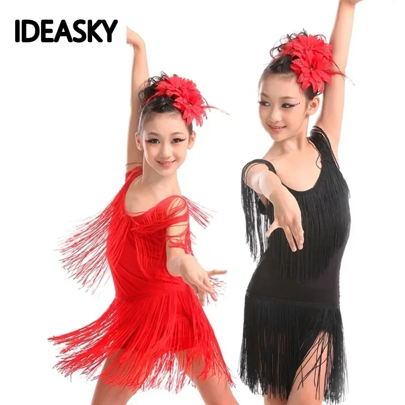 Jupes et robes de danse latine pour enfants, salle de Rh, ylène, compétition, tango, salsa, enfants, filles, frange, cha cha