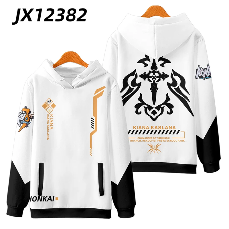 Honkai Impact 3 Kiana Kaslana Anime Cosplay disfraz, de gran tamaño Sudadera con capucha, ropa deportiva informal, juego con estampado 3D, mujeres y hombres