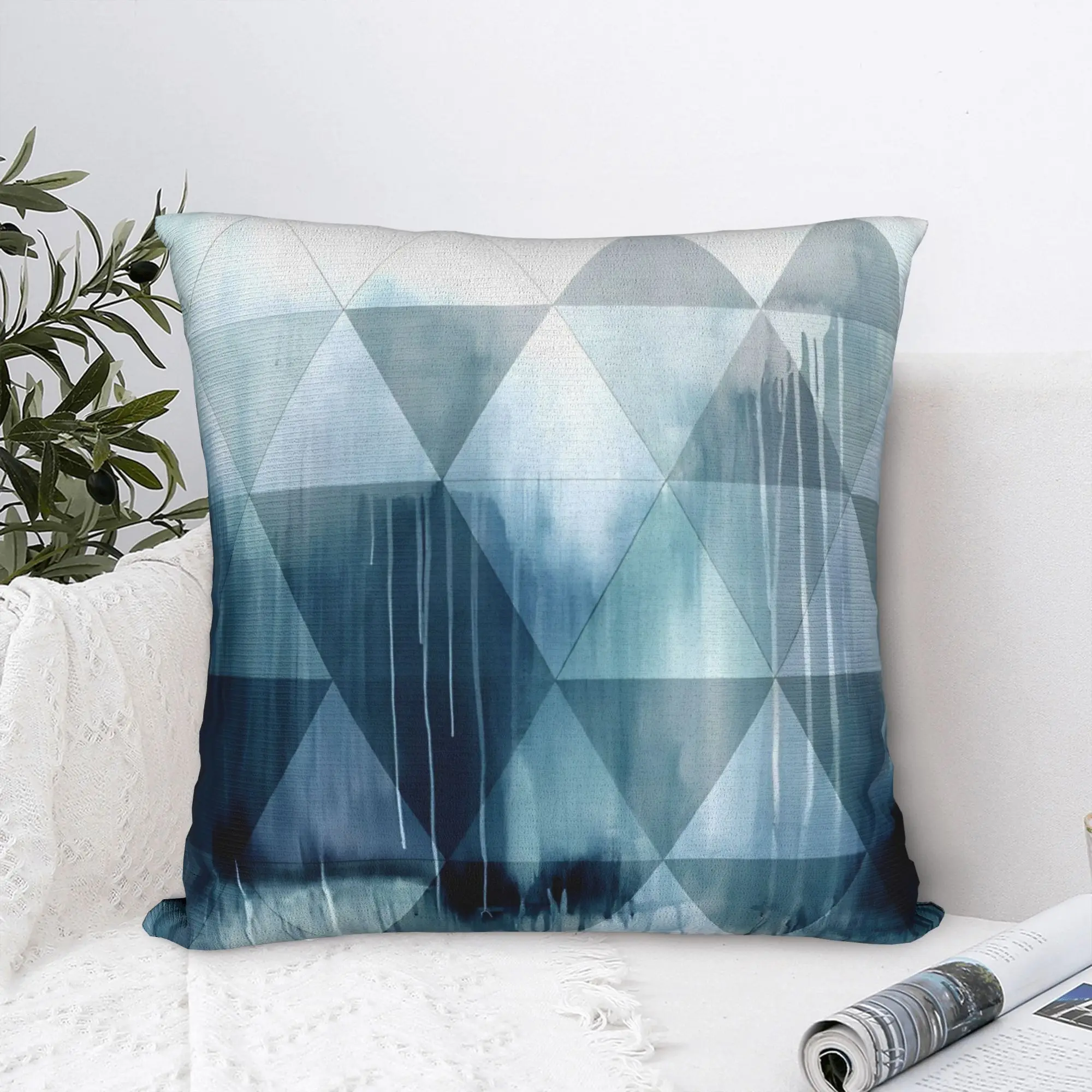 WATERCOLOUR TRIANGLES Pillowcase Polyester Cushion Cover Gift Geometric Ink Blue Throw Pillow Case Cover Home Zippered 40X40cm