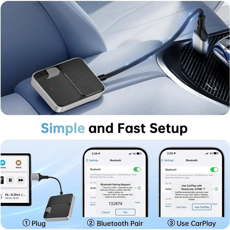 ABSY Carplay Wireless Adapter Car Tv Mate Wired Connection For Built-In Carplay Systems Instant Connectivity Fit