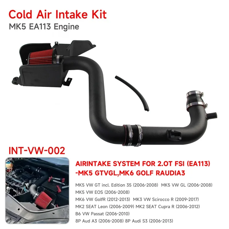 طقم مدخل الهواء البارد لشركة فولكس فاجن MK5 MK6 MK3 MK2 B6 باسات أودي A3/S3 06-08/13 EA113 أسود