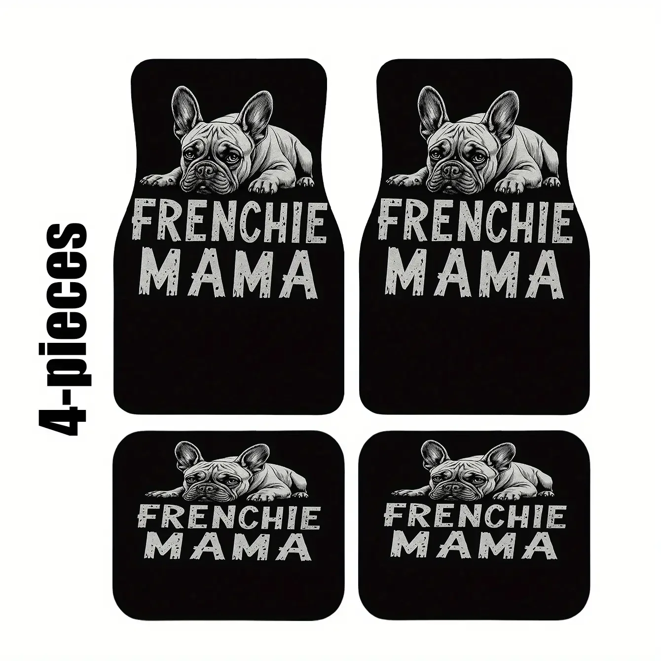4pcs Car Floor Mats, French Bulldog With Text Printed Pattern Mats, Suitable For Various Models, Easy-to-Clean Material, Car Acc