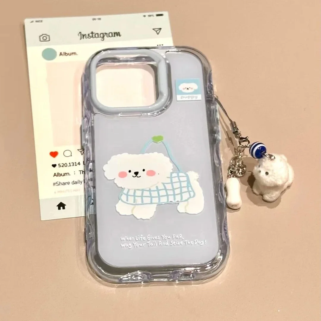

Cute Little White Pendant Suitable For Iphone 16 Phone Case Iphone 15 Protective Case14 Ripple Jelly 13 Anti Drop