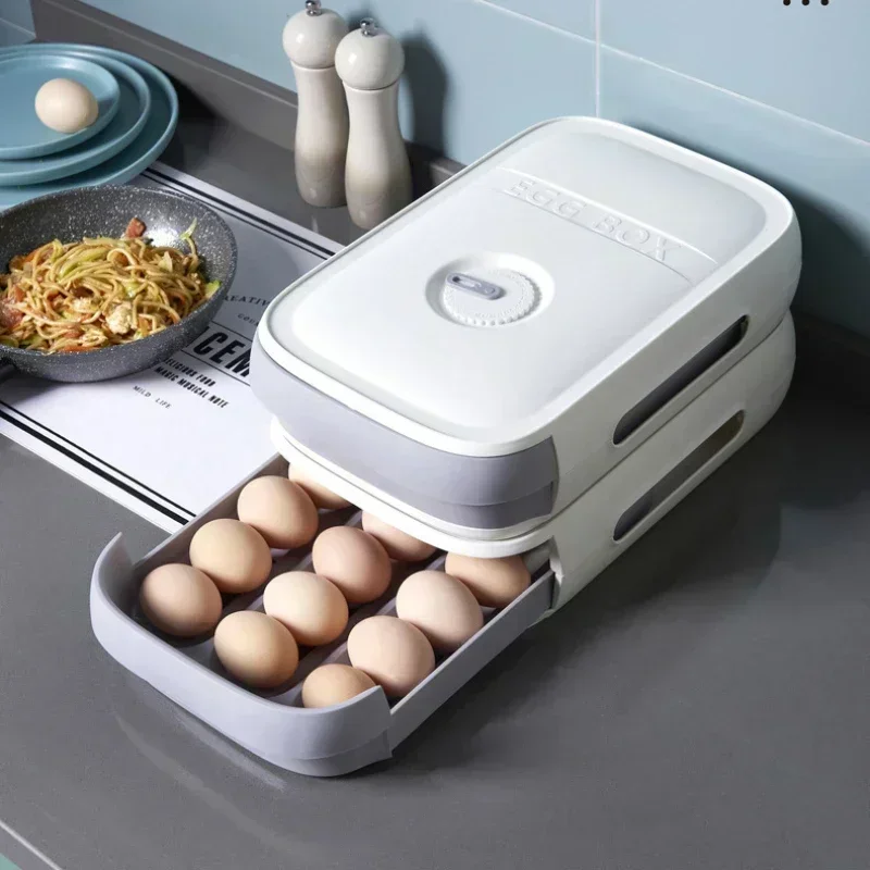 Slide Egg Storage Boxs Rolling Egg Basket Container Organizers Holder Refrigerator Fresh-keeping Tray Home KitchenStorage Boxes