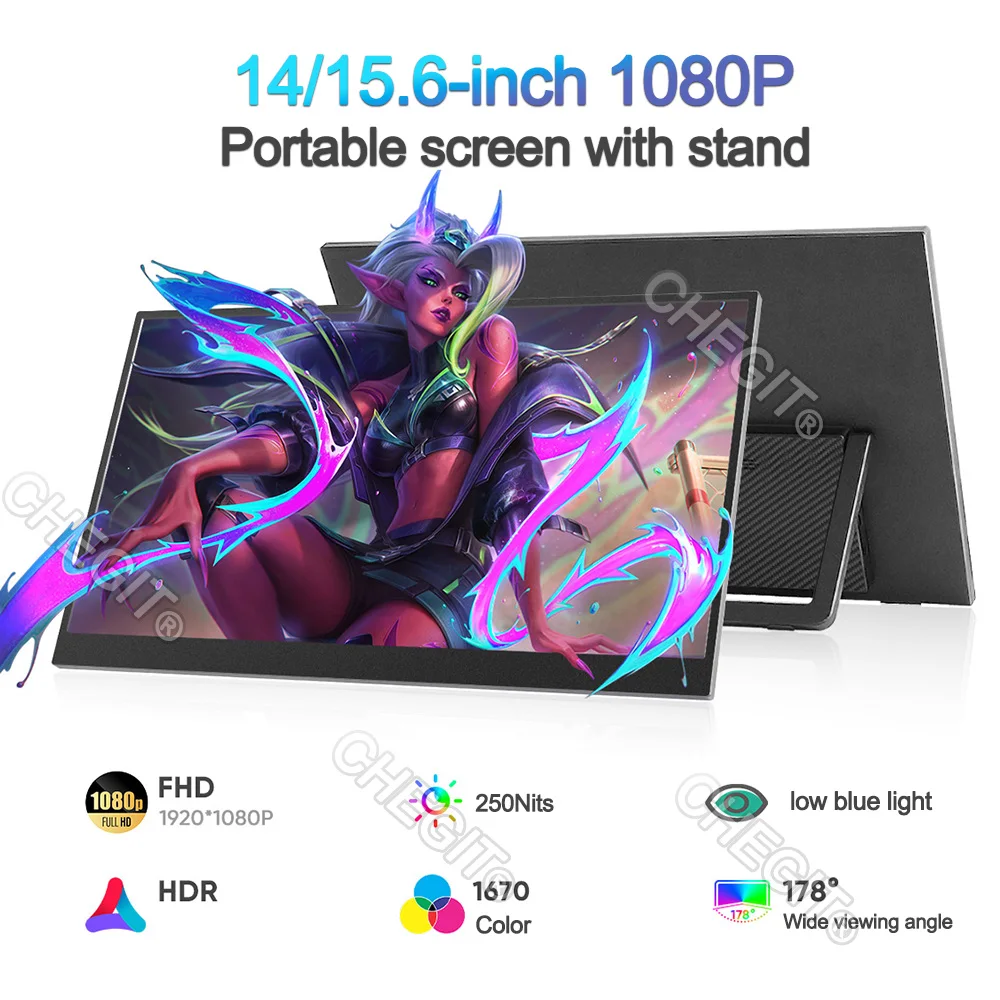 

Ultra-thin Portable Monitor 14.1/15.6/16inch 1080P HDR Low Blue Light For XBox PS4 / 5 Switch Cell Phone PC Loptop Extension
