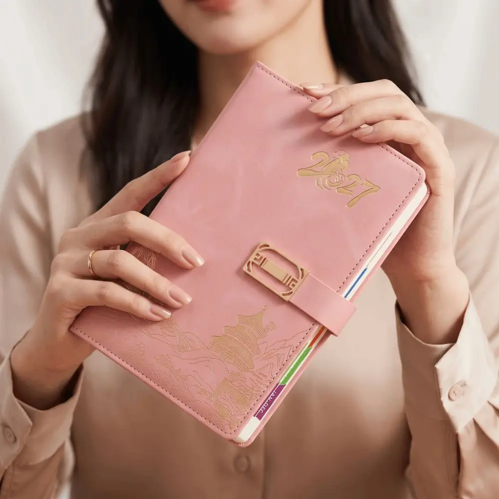 Thickened Paper 2027 Year Planner Faux Leather Multi Color Daily Agenda Book Premium Quality Stitch Binding A5 Business Notebook