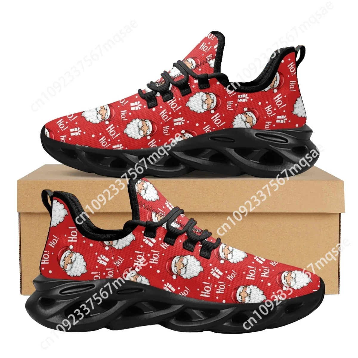 

Merry Christmas Santa Elk Pattern Walking Shoes for Woman Leisure Breathable Lightweight Custom Sneakers Zapatos Para Mujeres