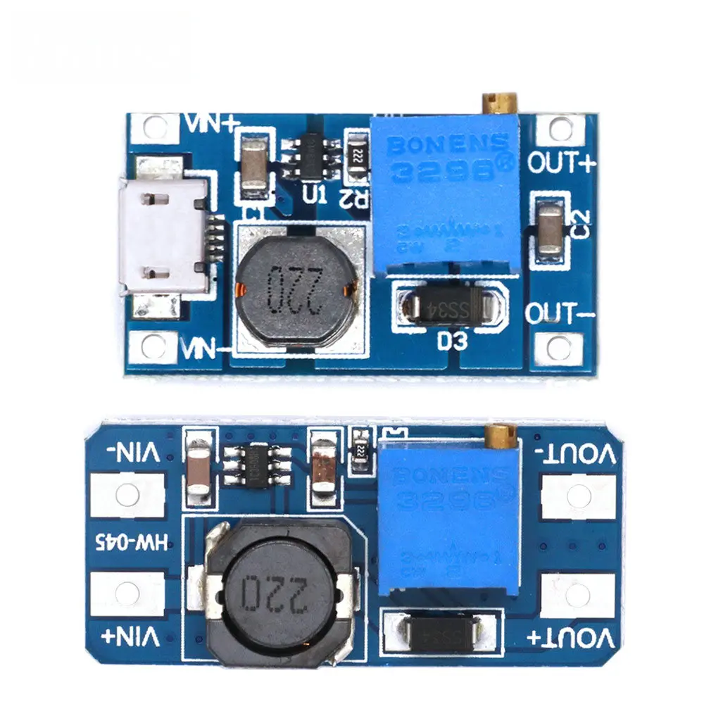 MT3608 DC-DC regulated voltage boost module 2A MICRO USB 2V-24V to 5V 9V 12V 28V Power amplifier suitable for Arduino DIY kits