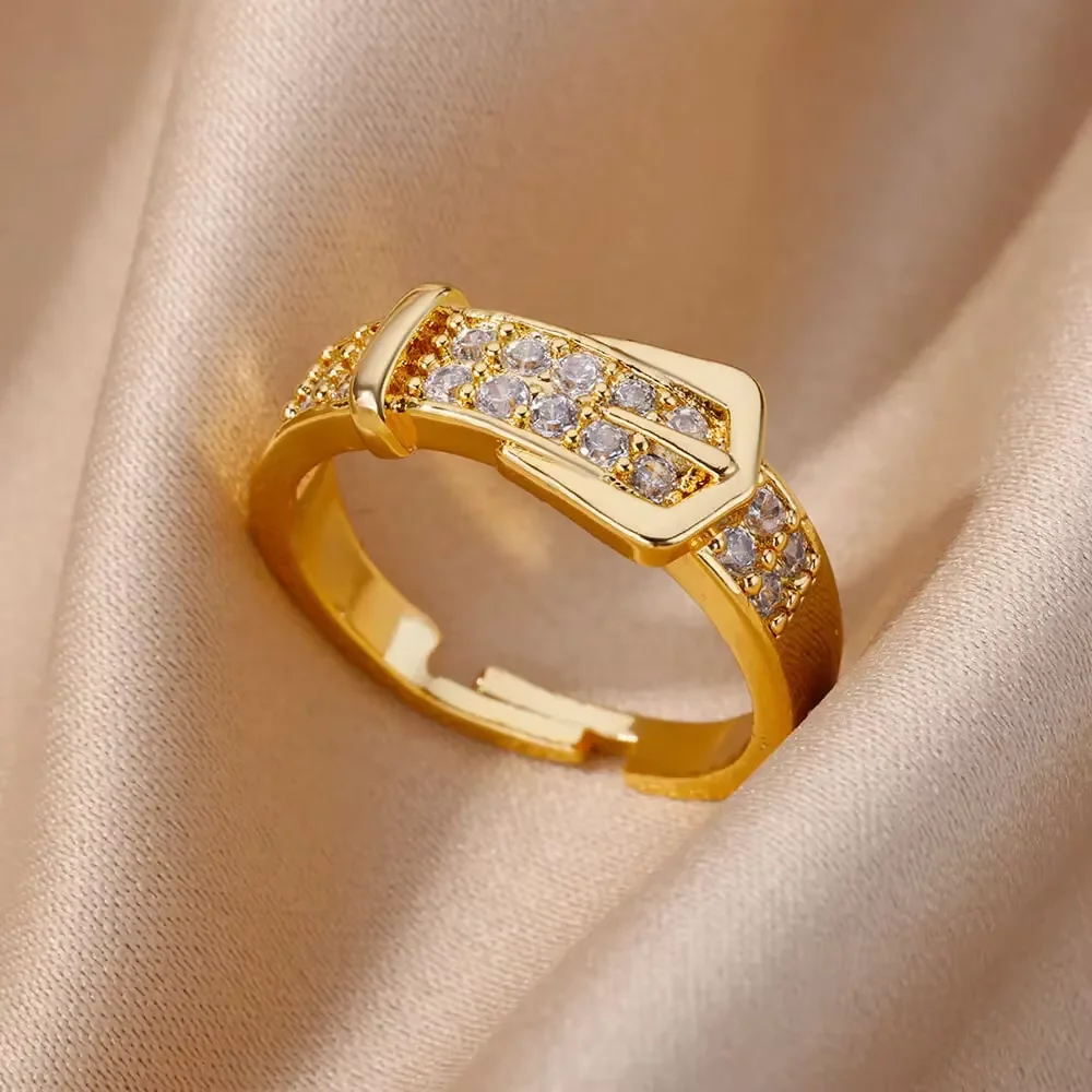 Gold Plated Zircon Geometric Ring for Women