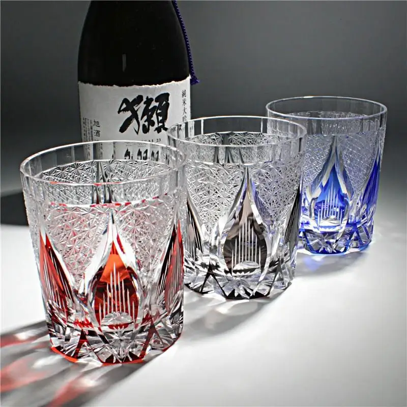 

Handmade Crystal Glass Cup, Hand Cut, Sparkling Design, Amber Whiskey Glass, High-end Gift Box, Edo Kiri