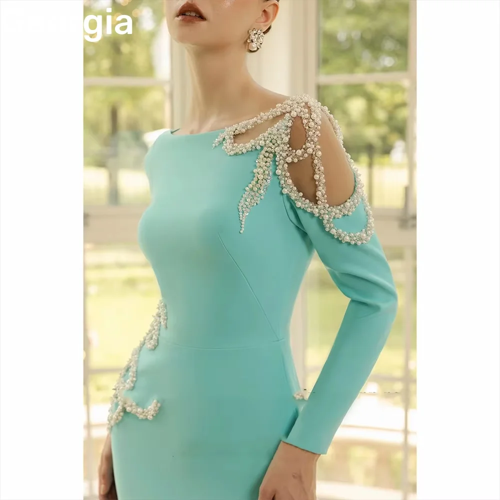 Personalize vestidos de noite bainha divisão decote colher vestidos de ocasião formal com zíper até mangas compridas vestidos de baile até o chão