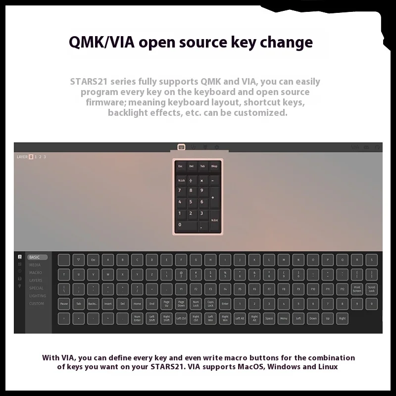 New WEIKAV Stars-21 PAD Numeric Keypad CNC Aluminum Lump Tri Mode Supports VIA Open Source Key Changing  Office Games  Gifts