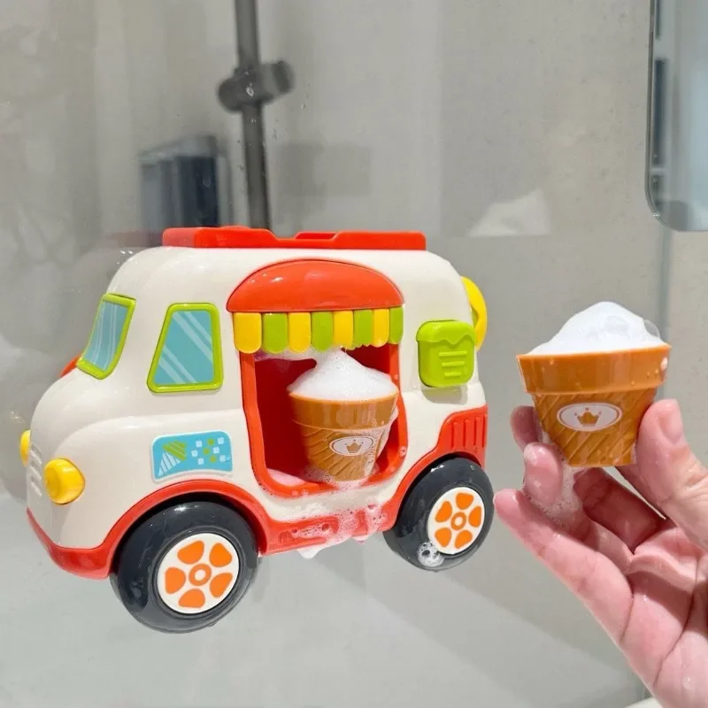 

Creative Bath Toy Car with Ice Cream Maker Bubble Foam Machine Truck Manual Shower Gel Hand Soap Foamer Bathroom Accessories