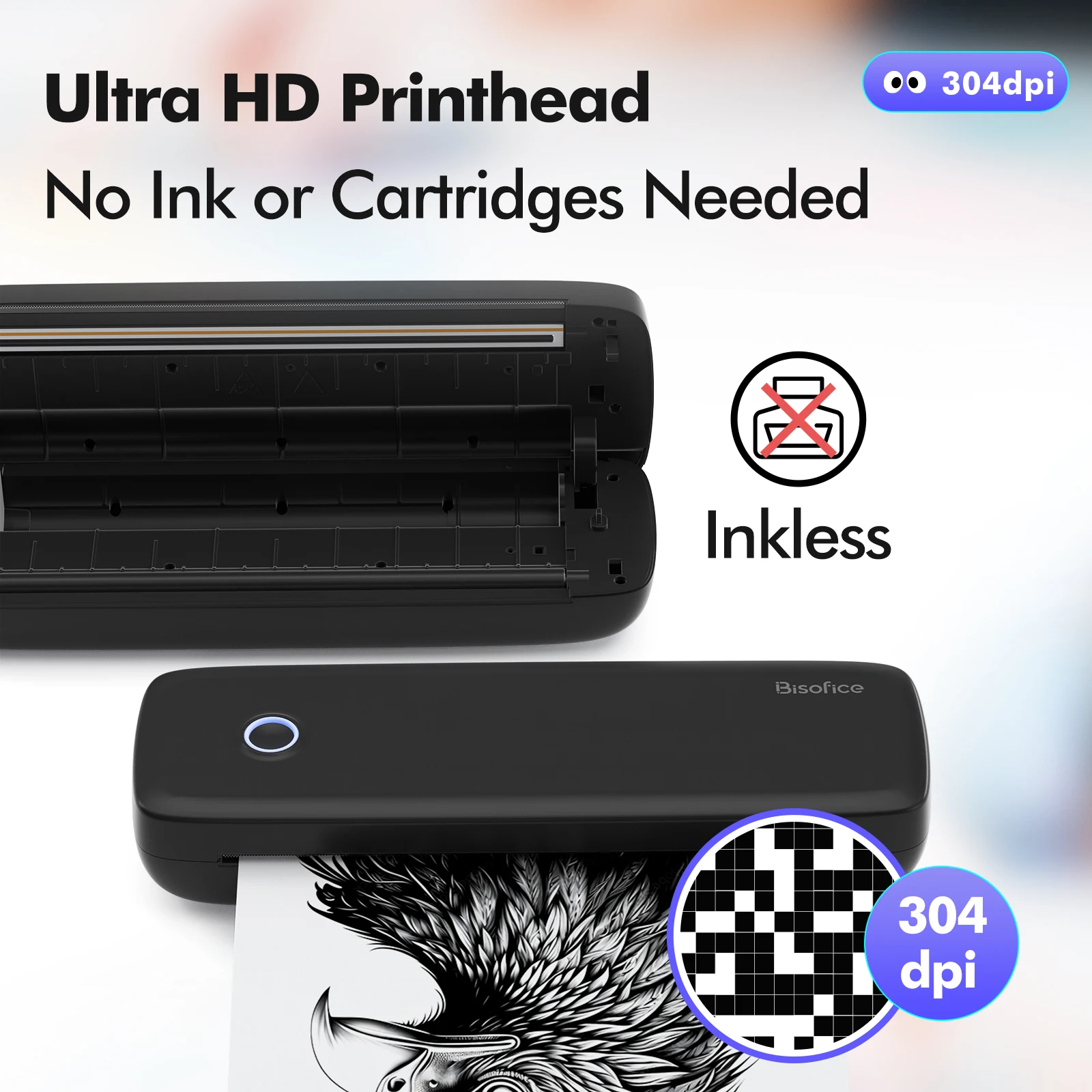 طابعة نقل حراري محمولة A4 لاسلكية وUSB متصلة مع الكمبيوتر المحمول 56 مم/77 مم/107 مم/210 مم/216 مم (2in/3in/4in/8in/8