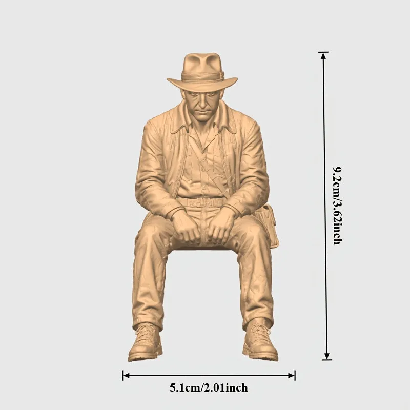 Matte Beige Explorer Edge Sitting Statue – Vintage Adventurer Bookshelf Sculpture for Office Desk, Shelf Edge & Home Decor