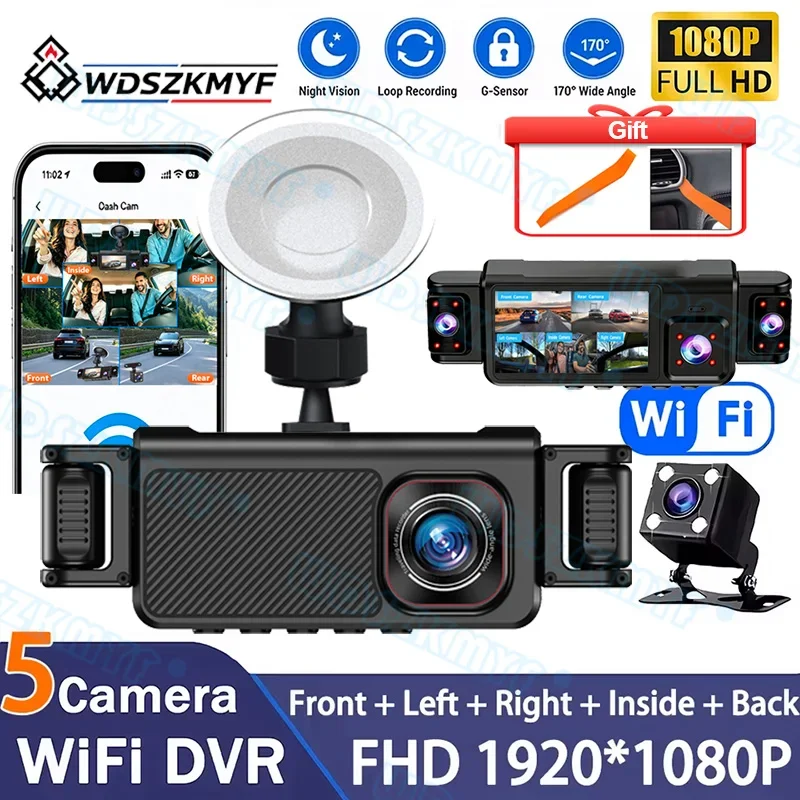 5CH Dashcam DVR 360 Degrees 1080P Video Recorder Dash Cam 5Lens Front right left inside Rear View camera 24h Parking Monitor