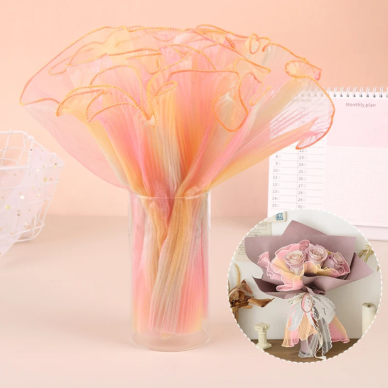 

[YU]Wave Yarn Flower Wrapping Paper Pleated Yarn Florist Bouquet Packaging Lace Mesh DIY Flowers Gift Wrapper Supplies 28cmx4.5M