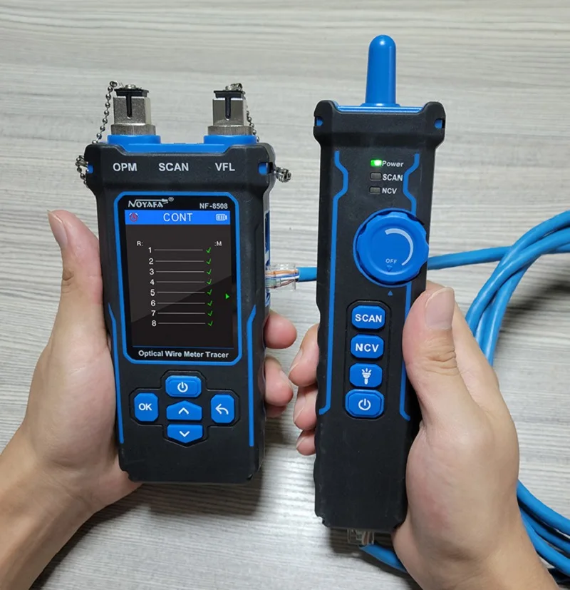 NOYAFA NF-8508 شبكة كابل تستر LCD الرقمية القابلة لإعادة الشحن شبكة خط مكتشف سلك المقتفي PoE مدقق سلك بصرية متر
