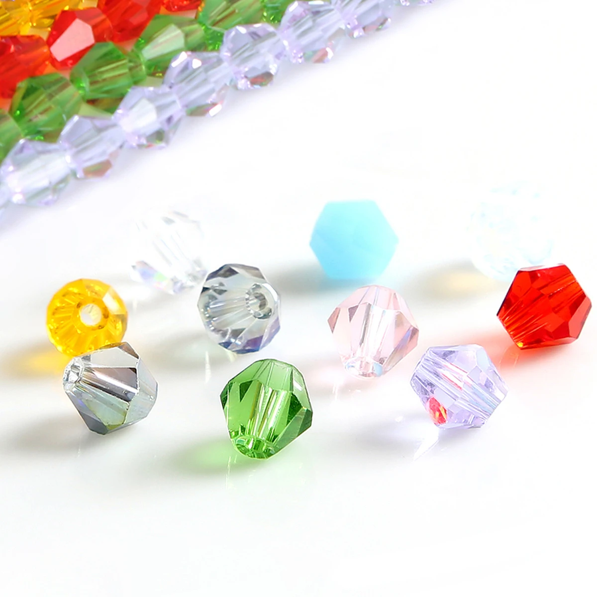 ลูกปัดคริสตัลแก้วออสเตรียรูปไบโคน 4mm คุณภาพสูง - ลูกปัดหลวมสี AB (สร้อยข้อมือ/เครื่องประดับ DIY) 80-85เม็ด/ถุง