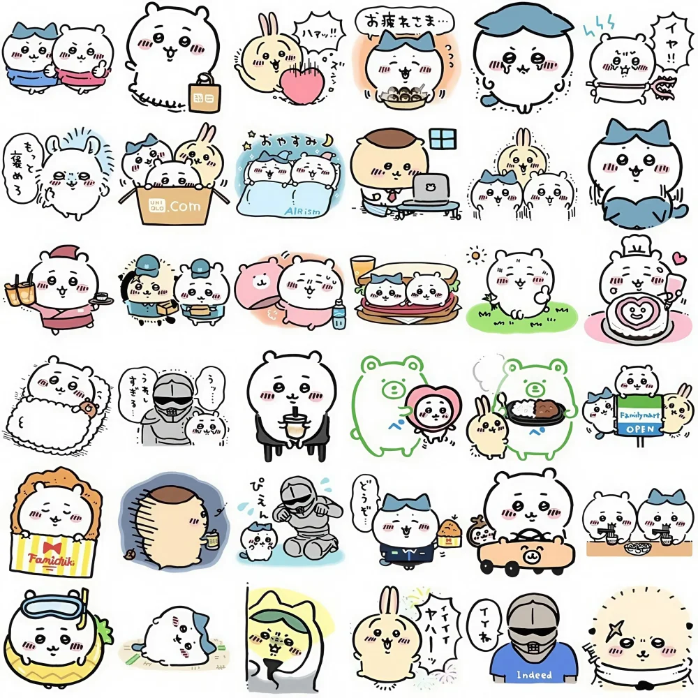 60/100 Buah Stiker Dekoratif Lucu Anime Chikawa Lucu Hachiware Usagi DIY Bagasi Ponsel Laptop Stiker Grafiti Mainan Anak-anak