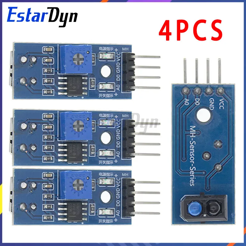 Estardyn 4 Stück TCRT5000 Infrarot-reflektierender Sensor IR-Lichtschranke Barrier Line Track Modul Diode Triode Board 3,3 V