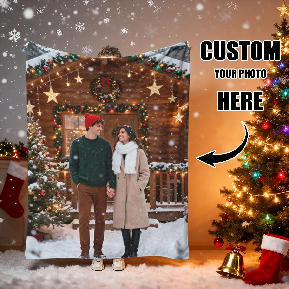 Custom Christmas Couple Anniversary Flannel Blanket - Engraved with Personalized Date + Christmas Pattern, Constant Temperature, Warm, Machine Washable, Non-Deformable, Suitable for Master Bedroom Bed, Sofa Rest, Car Backup - Premium Polyester Fiber - Ideal Christmas Anniversary Gift for Husband, Wife