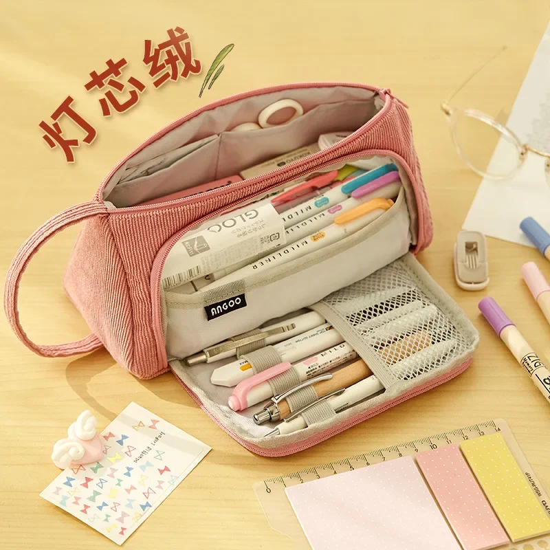 Corduroy bonito lápis caso macaron cores pencilcase lápis sacos compõem caneta saco de armazenamento material escolar para papelaria meninas