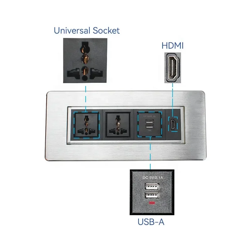Universal Power Outlet  Aluminum Alloy Manual Flip up Rotation Usb Data Socket /Office Desk Flip up  Power Grommet with Rj45