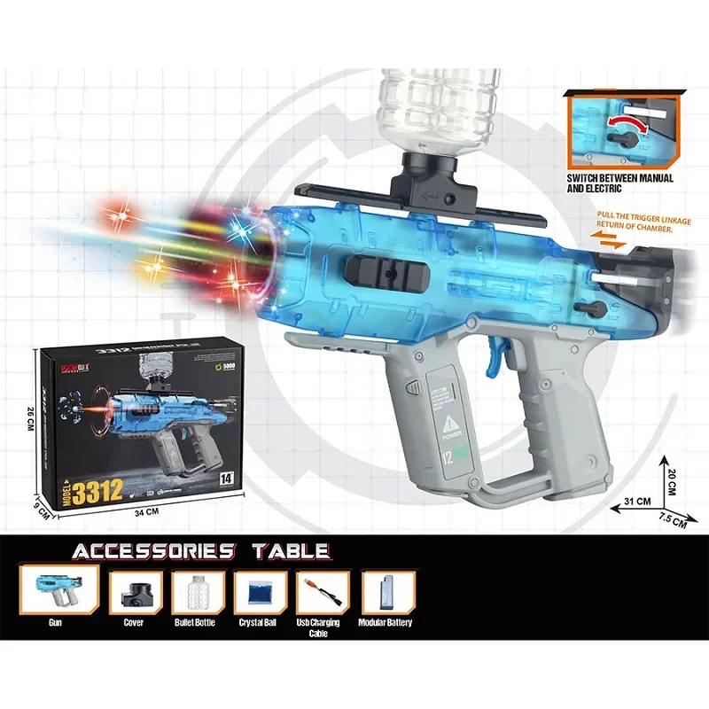 Electric Gel Toy Gun Fully Automatic High Speed Launcher Outdoor Team Shooting Fighting Game Color Light Water Bullet Gun