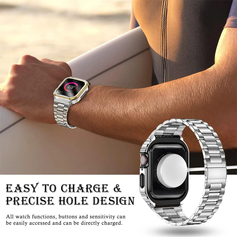 Stainless Steel Strap+Case For Apple Watch Ultra Band 49mm 45mm 44mm Bumper frame Cover Accessories iwatch series 7 4 5 SE 6 8