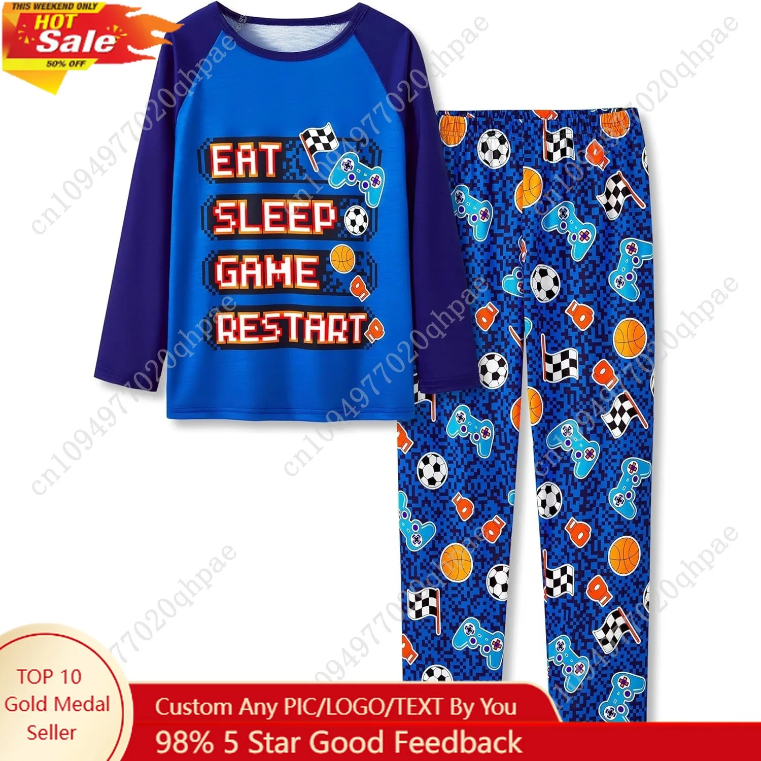 

Beezizac Pajamas for Boys Game/Ninja/Dinosaur Long Sleeve & Pants PJ Size 6-18