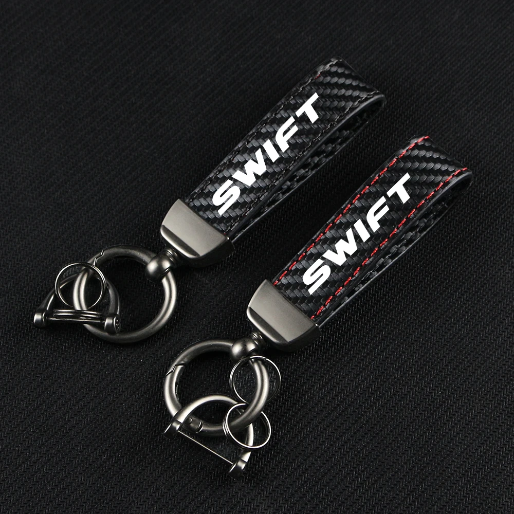 

Car Key Carbon Fiber Leather Rope Car Keychain Alloy Key Chain Pendant Keyring Horseshoe Buckle for SWIFT SX4 VITARA Accessories