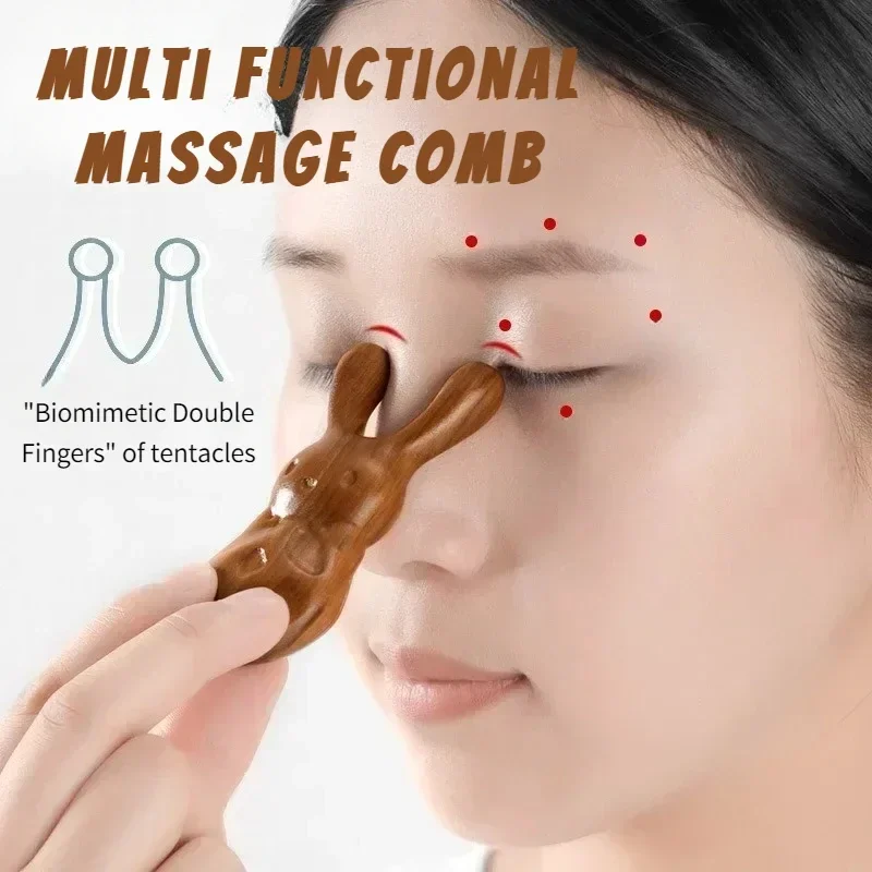 

2 PCS Golden Sandalwood Massage Comb Rabbit Shape Nose And Eye Acupoint Massage Comb Relieve Rhinitis Promote Blood Circulation
